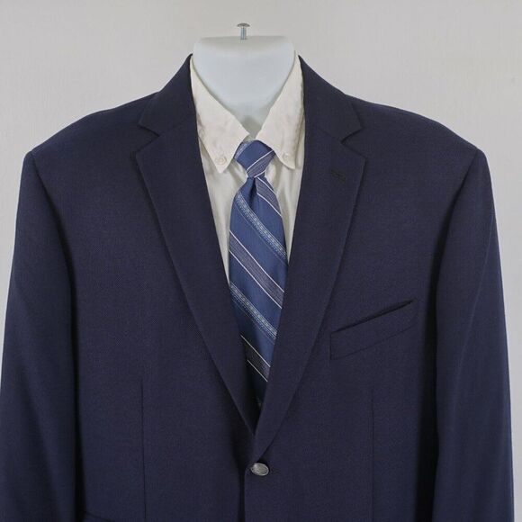 Joseph Abboud Reda Super‎ 100s Wool Blue Basketweave 2 Silver Button Blazer 44S